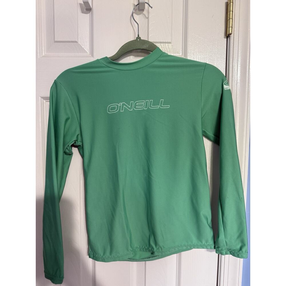 O’Neill Youth Size 12 Rash Guard Green UPF 50+ Long Sleeve Surf Shirt